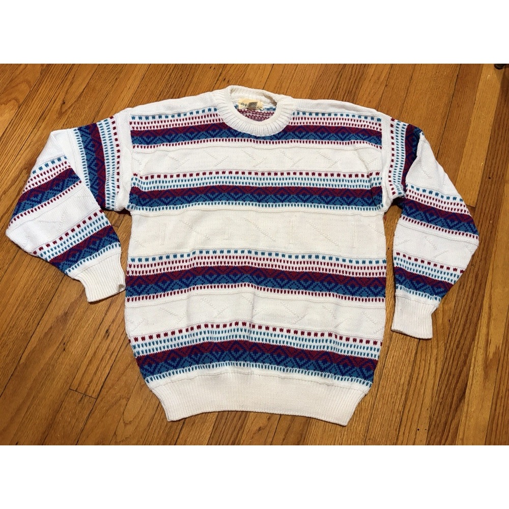St John's Bay Vintage Geometric Knit Cotton Heavyweight Sweater Size L USA